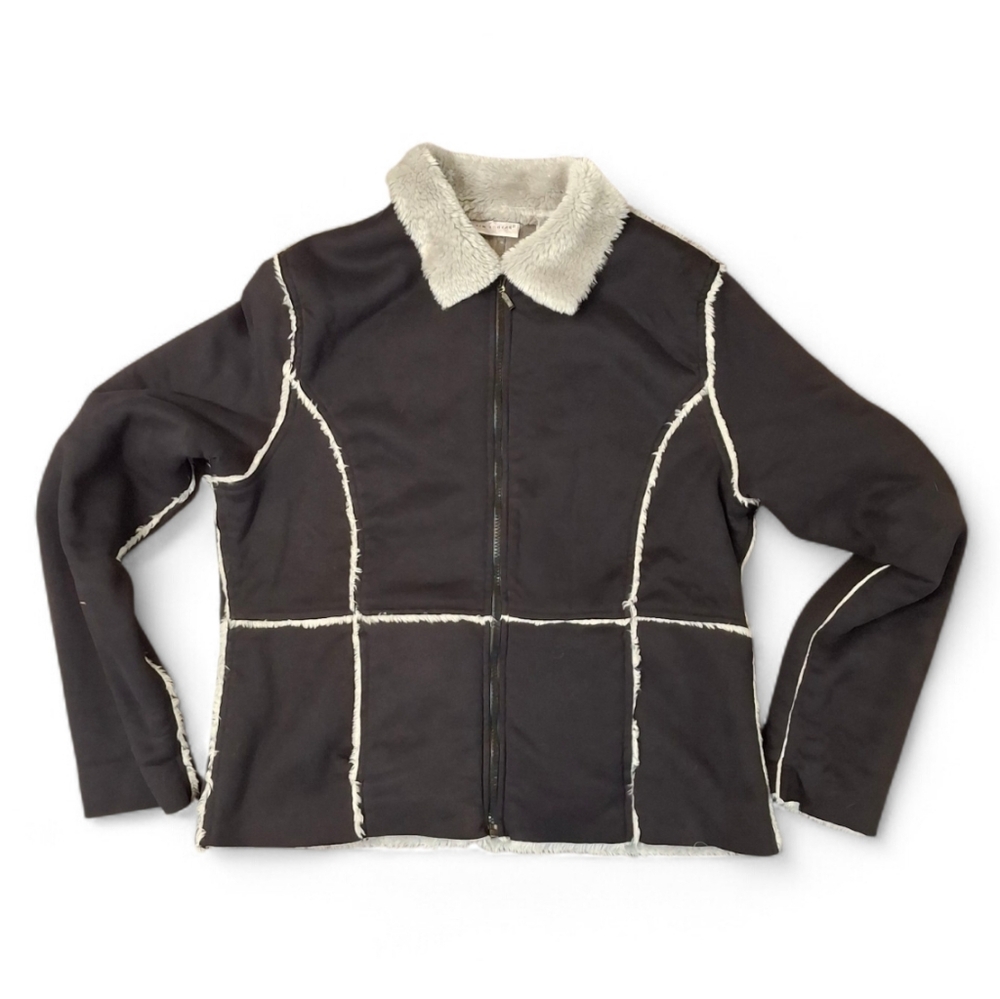 Y2K VTG Kim Rogers Black and Grey Teddy Jacket